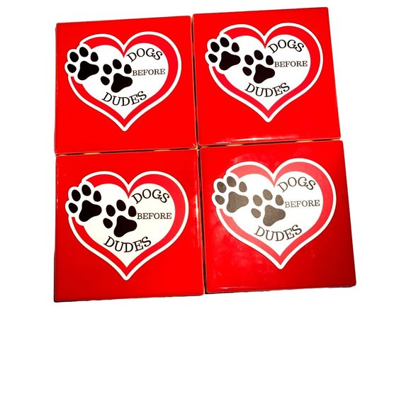 Dogs Before Dudes Red Ceramic Drink Coasters Set of 4 - Picture 2 of 5